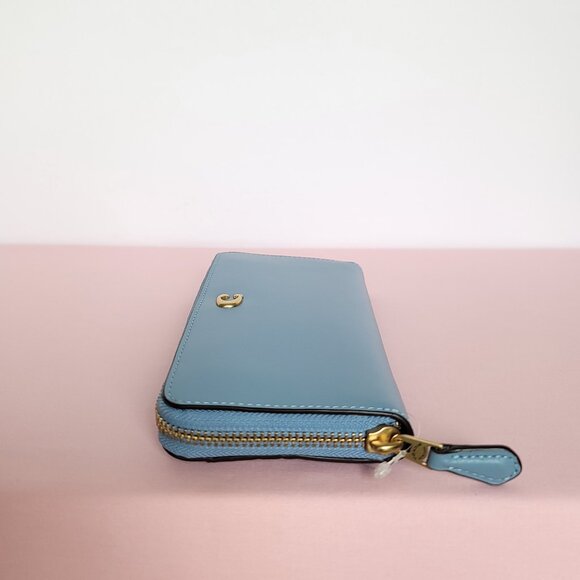COACH Slim Accordion Smooth Leather Wallet with Back Slip Pocket- Blue Bell ⭐ - Picture 12 of 16